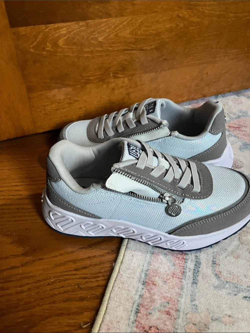 Justice Girls White and Gray Sparkle Runner Sneakers with Side Zip
